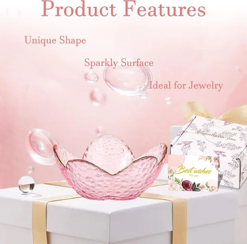 Miniatura 8 de Regalos para mujeres, plato para baratijas con flores, plato para joyería de vidrio rosa, soporte para anillos, bandeja de joyería, decoración