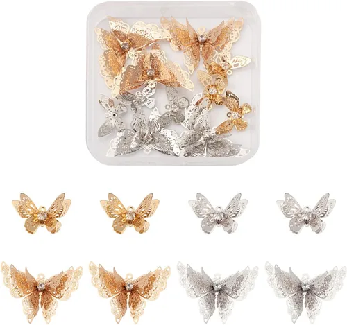 Miniatura 9 de Craftdady Colgantes colgantes de metal con dijes de mariposa Oro claro + platino
