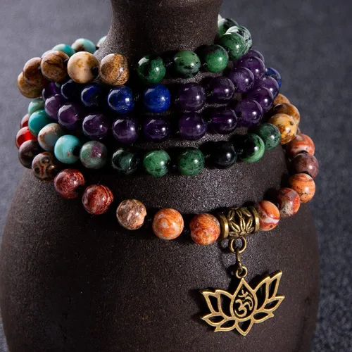 Miniatura 6 de Bivei 7 Chakra 108 Mala Beads Bracelet Real Gemstone Yoga Meditation Hand Knotted Mala Prayer Bead Necklace