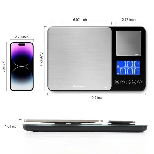 Miniatura 7 de KitchenTour - Báscula digital de alimentos para cocina, 0.001 oz/33 libras, doble plataforma, báscula de cocina inteligente de precisión