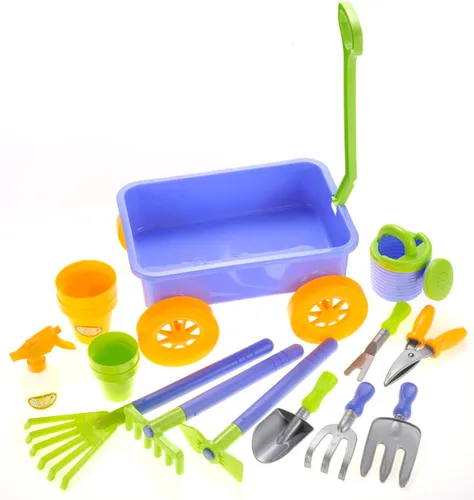 Miniatura 8 de PowerTRC Garden Wagon & Tools - Juego de 15 herramientas de jardinería para niños y vagones de juguete - Juguetes para niños pequeños al aire libre