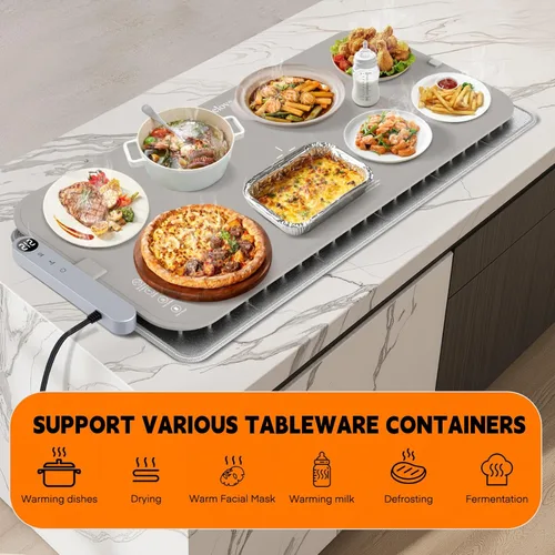 Miniatura 6 de Homelove Tapete de calentamiento para alimentos, bandeja de calentamiento eléctrica con 6 niveles de temperatura y ajuste de horas, calefacción