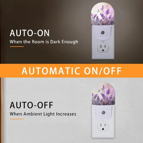 Miniatura 3 de Luz nocturna de mariposa con flores de lavanda, luces nocturnas enchufables a la pared con sensor de atardecer a amanecer, lámpara para dormitorio