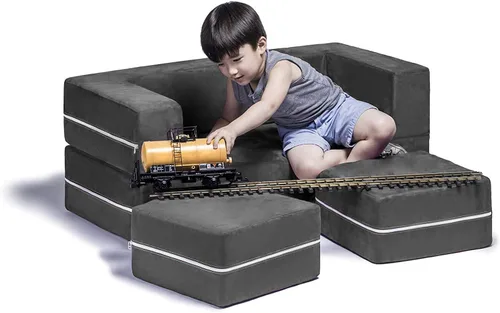 Miniatura 7 de Jaxx Zipline - Sofá biplaza modular y otomana para niños, tumbona plegable, color carbón Carbón vegetal