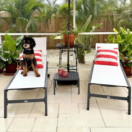Miniatura 18 de PURPLE LEAF Juego de sillas de lounge al aire libre de gran tamaño de 3 piezas para patio, tumbona para piscina, estructura de aluminio con mesa