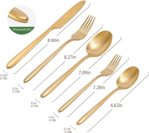 Miniatura 2 de Juego de cubiertos de acero inoxidable de 20 piezas con mango goteo dorado mate, juego de cubertería para cocina, hogar, restaurante, hotel
