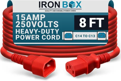 Miniatura 20 de IronBox Electric - Cable de Alimentación C14 a C13 de Servicio Pesado, 15A, 250V, Cable de Extensión para Computadora 14/3 AWG - Cables