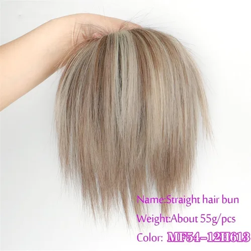 Miniatura 17 de GRFIT Extensiones de moño de cabello sintético con moño, desordenado, esponjoso, lacio, banda elástica, moño para mujer, extensiones de moño