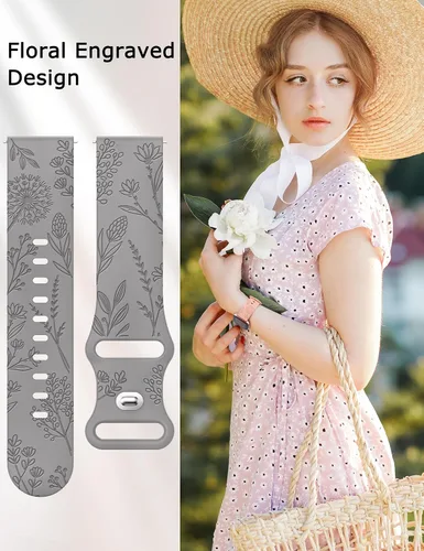 Miniatura 5 de Minyee Paquete de 3 correas grabadas florales compatibles con Fitbit Versa 2/Versa Lite, silicona suave, patrón de flor de diente de león, correa