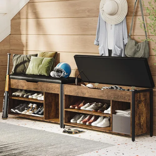 Miniatura 4 de Banco para zapatos, banco de almacenamiento de zapatos con tapa elevable, banco de entrada con estante ajustable, organizador de zapatero de metal