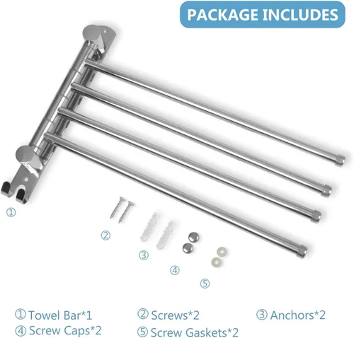 Miniatura 6 de JSVER - Toallero giratorio de 4 brazos para baño, toallero montado en la pared, de acero inoxidable SUS304, ahorrador de espacio, toalleros