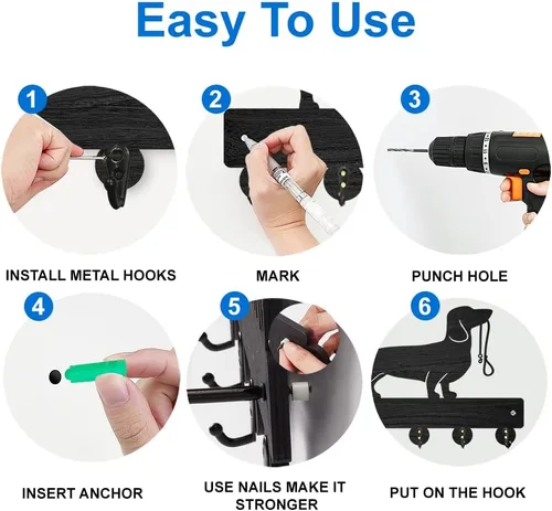 Miniatura 6 de MAYJOYDIY Perchero de pared de madera con 5 ganchos, diseño de ciervo de bosque negro, soporte para llaves y organizador para entrada, pasillo, sala