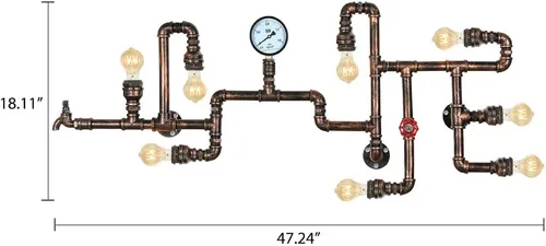 Miniatura 2 de LITFAD Aplique de pared industrial vintage de 47 pulgadas, multiluces, lámpara de pared con 8 luces y tubo de agua, estilo barra de agua, lámpara