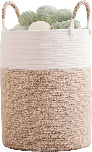 Miniatura 22 de 15Dx20H pulgadas Cesta de lavandería grande rosa para niños, cesta de lavandería de cuerda tejida para guardería, para habitación de niñas, Rosa1