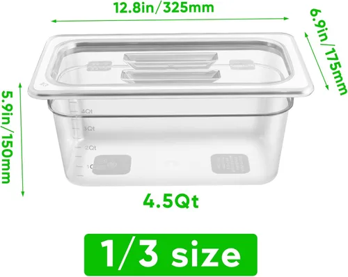 Miniatura 2 de Paquete de 6 bandejas transparentes para alimentos de 1/3 de tamaño de 6 pulgadas de profundidad con tapas, bandejas comerciales para alimentos