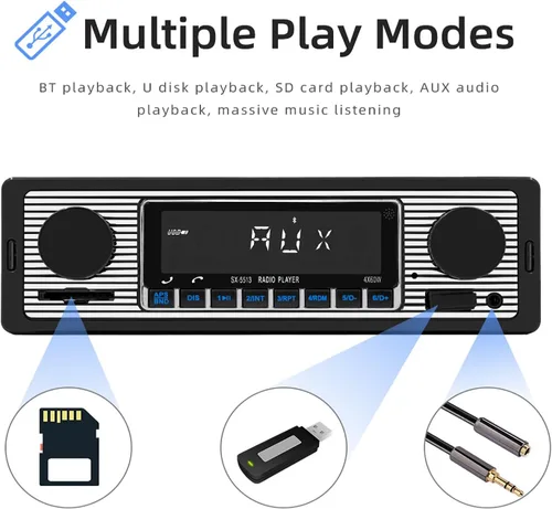 Miniatura 6 de Radio Clásica Single Din para Automóvil con Bluetooth, Receptor de Radio FM Estéreo para Automóvil, Llamadas Manos Libres, Control de Voz