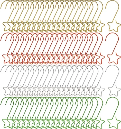 Tupalizy 80 ganchos de adorno en forma de estrella para colgar decoraciones de árbol de Navidad, ganchos de acero inoxidable S para manualidades,