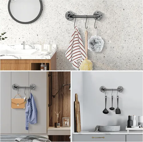 Miniatura 4 de NearMoon Toallero industrial de tubería, accesorio de toallero de baño resistente, montaje en la pared, soporte para toallas de baño de hierro