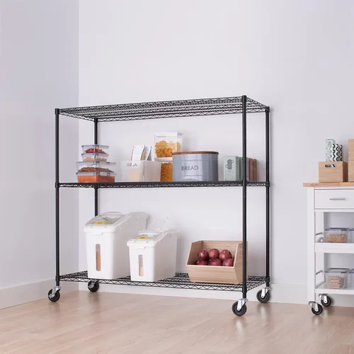Miniatura 4 de Trinity Basics Estantería de alambre ajustable de 3 niveles con ruedas para organización de cocina, almacenamiento de garaje, cuarto de lavandería