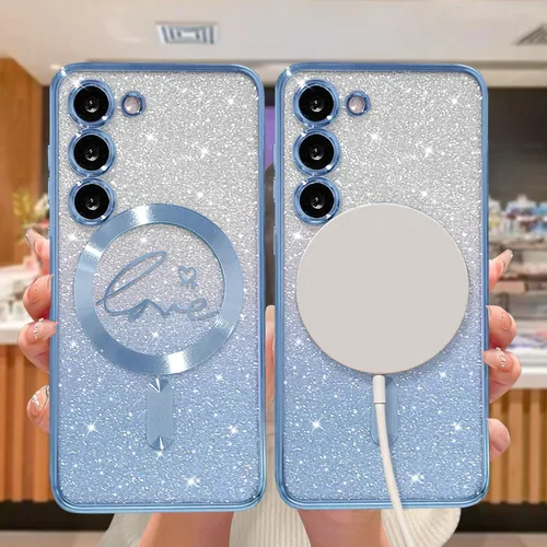 Miniatura 252 de ZONRW - Funda para Samsung Galaxy S22 Ultra magnética, para mujeres y niñas, cubierta trasera suave, lujosa, con corazón de amor, bling, degradado