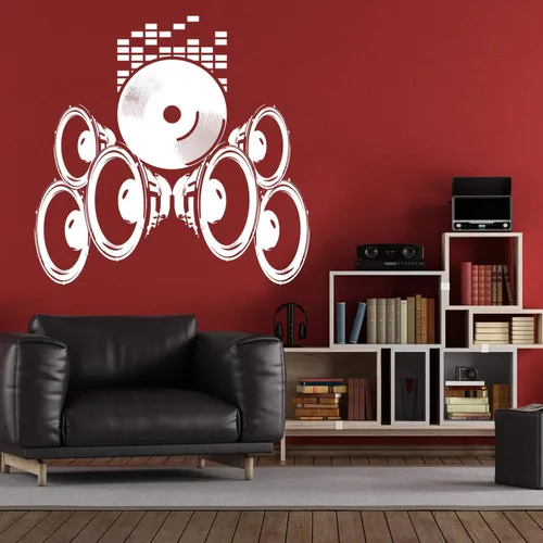 Miniatura 7 de Adhesivo de vinilo de pared para altavoces de música, diseño de radio, impermeable, extraíble, para grabación, mural de casa de grabación de audio