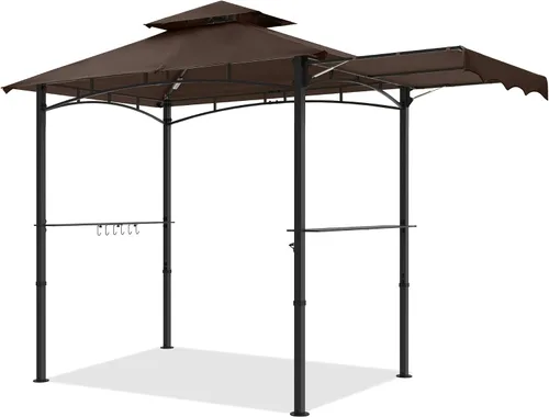 Miniatura 11 de MASTERCANOPY Gazebo de parrilla de 8 x 5 para exteriores, toldo con 2 luces LED (costuras marrones caqui)