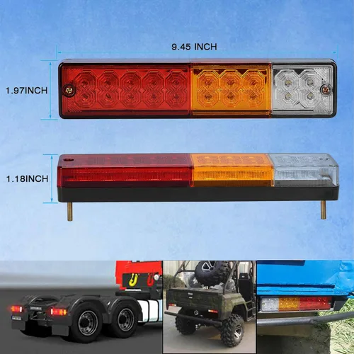 Miniatura 4 de 2 Barras de Luces Traseras para Remolque, Impermeables, 20 LED DC 12V, Señal de Giro Ámbar, Reversa Blanca, Lámpara de Funcionamiento de Freno Roja