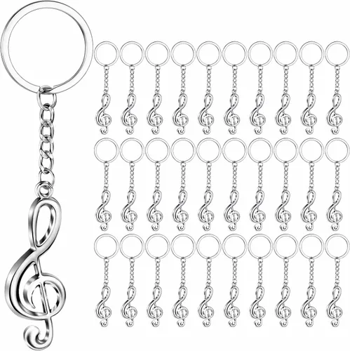 Miniatura 8 de Taiyin Juego de 15 llaveros de notas musicales con bolsas de organza, baratijas de metal g para decoración de recuerdos de fiesta de boda (dorado)