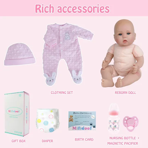 Miniatura 9 de Milidool Muñecas de bebé Reborn de 18 pulgadas, muñeca realista de bebé recién nacido, muñecas de silicona de aspecto real, con accesorios completos