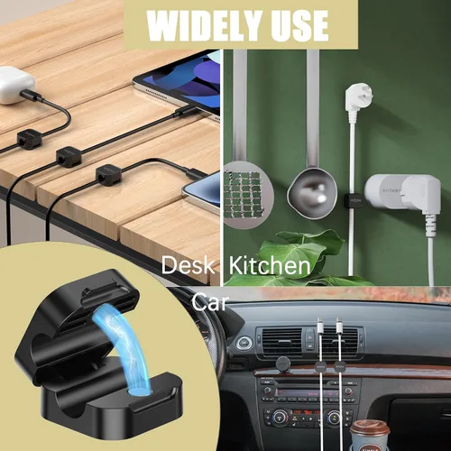 Miniatura 5 de Paquete de 6 clips magnéticos para cables, organizador de cables adhesivo mejorado, gestión de cables de escritorio, mini soporte para clips