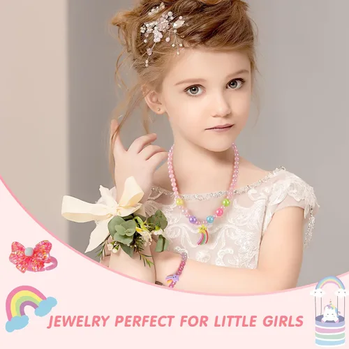 Miniatura 6 de Sumind 6 juegos de joyas para niñas pequeñas, collar de cuentas y pulsera para disfraz, joyas, regalos de princesa para fiestas (estilo mágico)