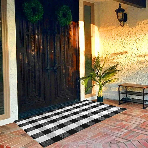 Miniatura 13 de Levinis - Alfombras de pasillo de cocina - Negras y blancas, cojín de sofá de celosía retro y alfombra de área - Alfombras lavables, tejidas a mano