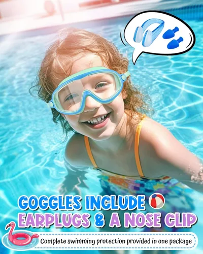 Swim Goggles 2 Pack, Wide View Anti Fog&UV Swimming Goggles for Audlt, No Leaking Swim Glasses for Men Women Kids Azul claro y rosa espejado