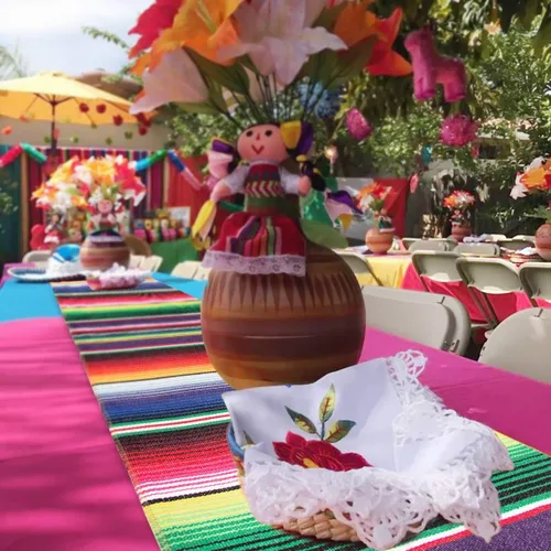 Miniatura 2 de Camino de mesa mexicano para decoraciones del Cinco de Mayo, 4 piezas de 14 x 108 pulgadas, tejido a mano, camino de mesa de serape con flecos