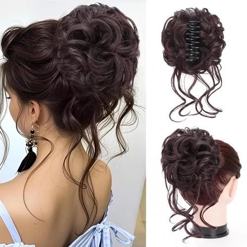Miniatura 26 de Extensiones de moño grandes y desordenadas para mujer, onduladas, rizadas, extensiones de moño falso, extensiones de cola de caballo para recoger
