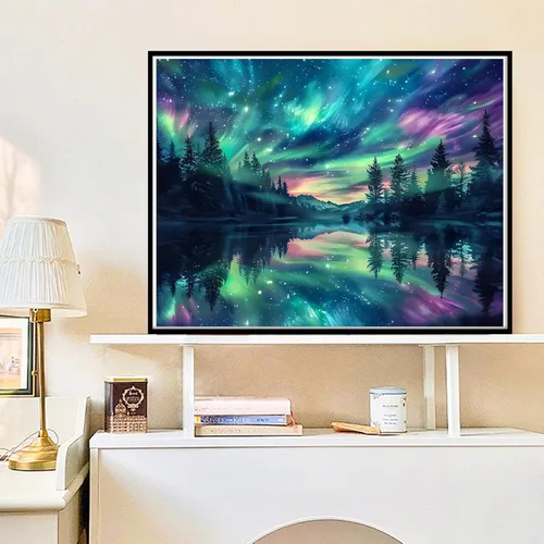 Miniatura 3 de Pintura de diamantes Aurora para adultos, arte de diamantes, kits de pintura de diamantes Aurora 5D para adultos, arte de gemas de cielo estrellado