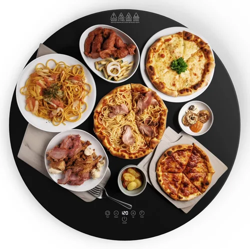 Calentador eléctrico redondo de alimentos de 24 pulgadas, bandeja giratoria automática para mesa, 9 temperaturas ajustables para mantener la comida