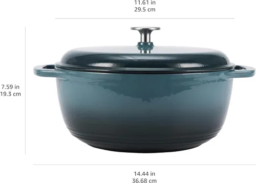 Miniatura 4 de Horno holandés cubierto de hierro fundido esmaltado Amazon Basics, 7.3 cuartos de galón, color gris.