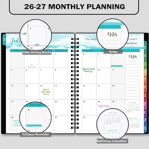 Miniatura 3 de Agenda académica 2026-2027, julio 2026 a junio 2027, agenda semanal y mensual 2026-2027, planificador calendario, 6.4 x 8.5 pulgadas con cubierta