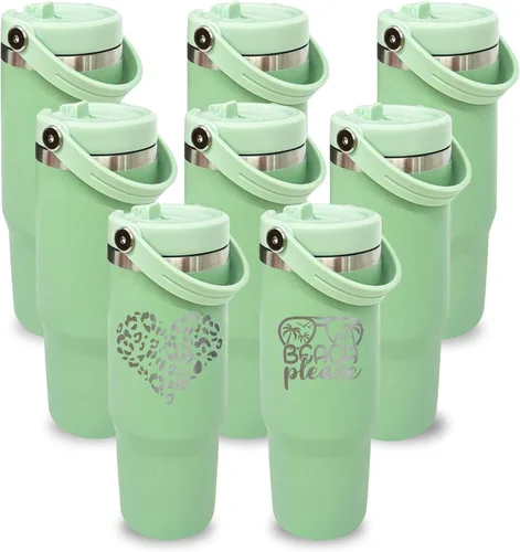 Miniatura 38 de Vaso de 30 onzas con asa superior, vaso aislado al vacío de doble pared con popote abatible, taza de café de viaje de 30 onzas con recubrimiento