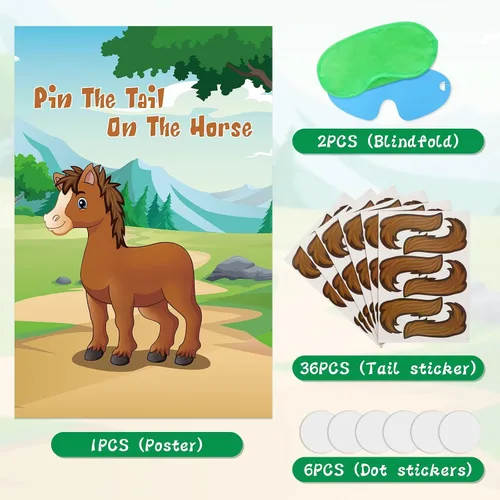 Miniatura 5 de Hxezoc Pin The Tail On The Horse Game para niños, póster de caballo grande, juegos de fiesta para fiesta de cumpleaños, decoraciones de fiesta
