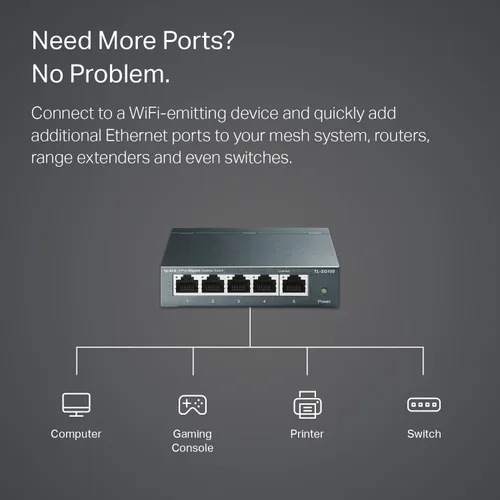 Miniatura 4 de TP-Link TL-SG105, conmutador Ethernet Gigabit no administrado de 5 puertos, concentrador de red, divisor Ethernet, Plug & Play, diseño de metal sin