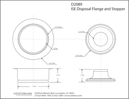 Miniatura 4 de Westbrass D2089-01 Brida y tapón de eliminación de residuos de montaje de 3 pernos, latón pulido, paquete de 1