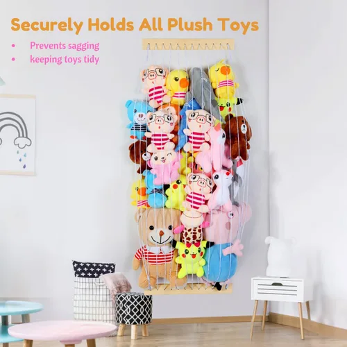 Miniatura 7 de Hamaca de almacenamiento de animales de peluche, organizador de juguetes de peluche de madera para decoración de habitación de niños, sala de Blanco