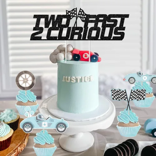 Miniatura 4 de Jollyboom Two Fast Two Curious - Decoración de segundo cumpleaños, paquete de fiesta de coche de carreras con pancarta, guirnalda, decoración
