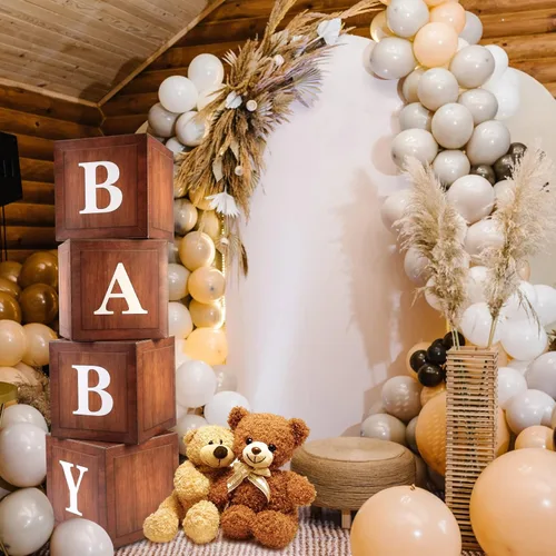 Miniatura 4 de Cajas de Baby Shower de Madera Decoraciones de Fiesta - 4 Bloques de Grano de Madera Marrón con Letras BABY Impresas, Fondo de Revelación de Género