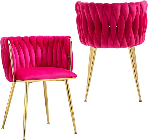 Miniatura 15 de NIOIIKIT Sillas de Comedor Modernas de Terciopelo Sillas de Acento Tejidas a Mano Sillas de Sala de Estar Silla Tapizada con Patas de Metal Dorado
