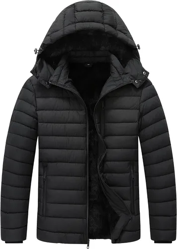 Miniatura 7 de Abrigo acolchado de plumón para hombre, resistente al viento, impermeable, forro de franela, capucha desmontable, grueso para el calor del invierno