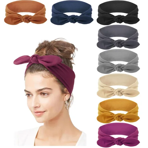 Miniatura 29 de DRESHOW 8 unidades de diademas ajustables con nudos antideslizantes elásticas, bandas de pelo de yoga para mujeres y niñas en colores sólidos