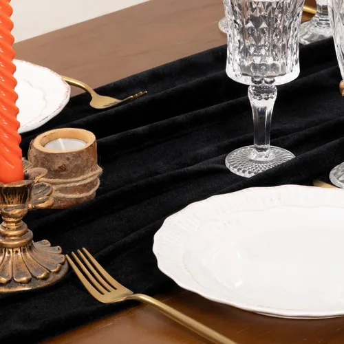 Miniatura 4 de Socomi Camino de mesa de terciopelo negro para el día de San Valentín, decoración de 20 x 120 pulgadas, tela de 10 pies, camino de boda de Acción